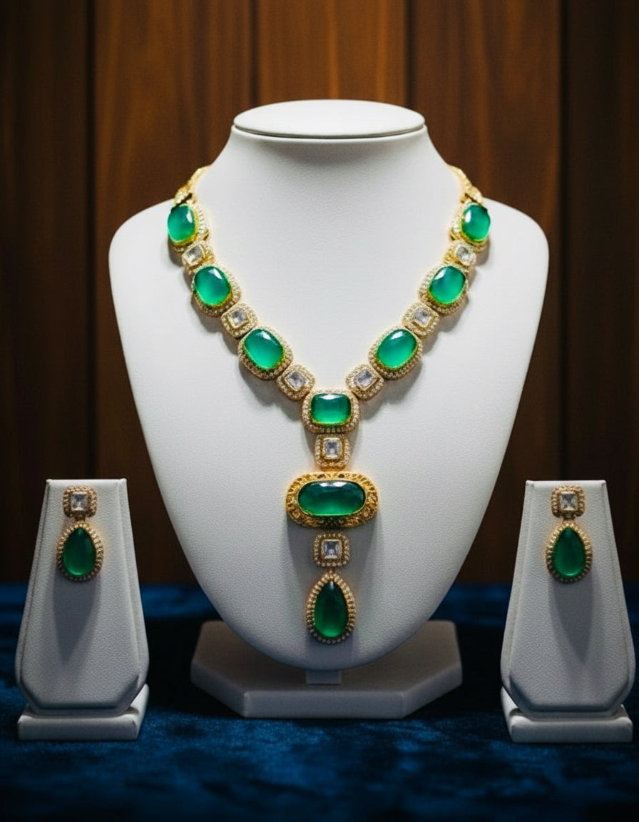 Green Diamonds, Stones Emerald and Necklace Set